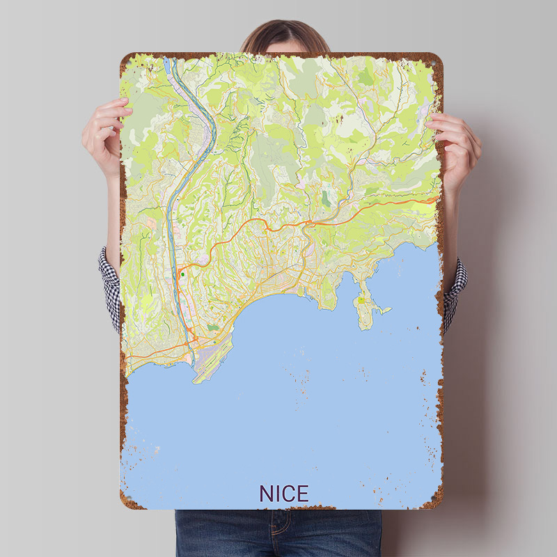 Retro Gaming France - Affiche imprimée Carte de Nice France,