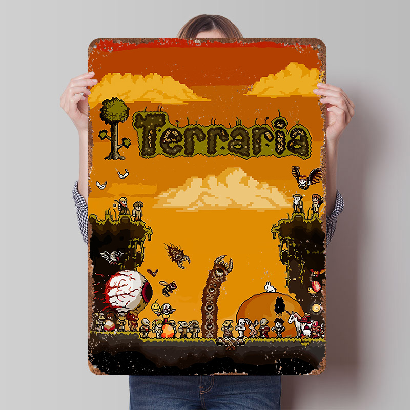 Retro Gaming At - Affiche imprimée Terraria Pixel Art Game,