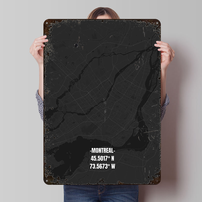 Retro Gaming Montreal - Affiche métallique Carte de Montréal, Art