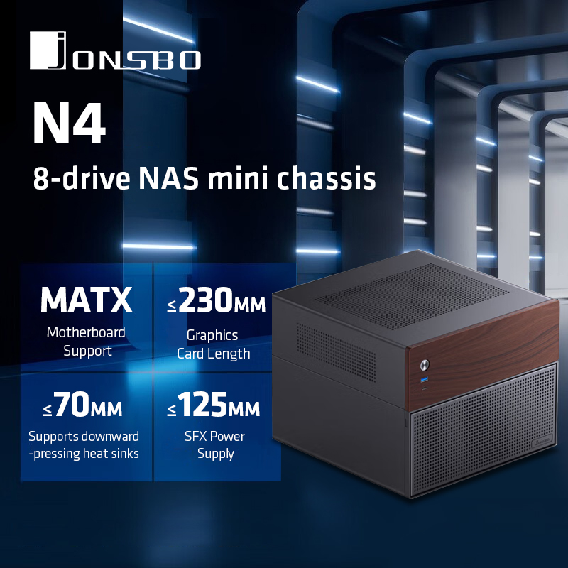 Retro Gaming Pc Case - JONSBO N4 châssis NAS noir M-ATX