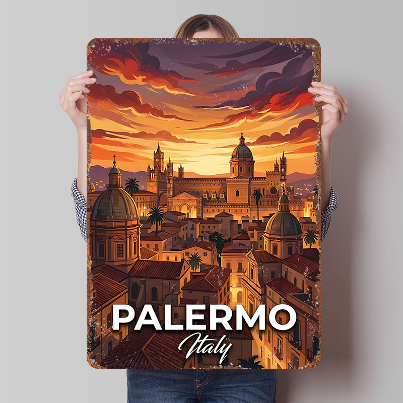 Retro Gaming At - Affiche imprimée Paysage urbain de Palerme,